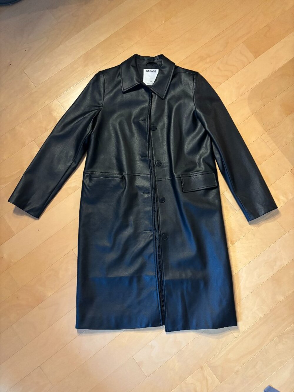 Black Leather Trenchcoat Size S Garage